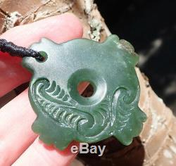 Engraved Nz Pounamu Greenstone Inanga Jade Maori Kaka Poria Parrot Ring Pendant