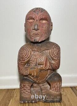 Excellent Antique Maori Tekoteko Ancestral Sculpture British Mus. Cast-Read 24