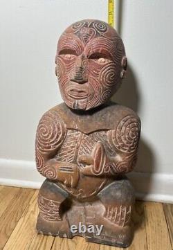 Excellent Antique Maori Tekoteko Ancestral Sculpture British Mus. Cast-Read 24