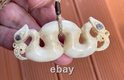 Exquisite Hand Carved Nz Maori Engraved Inlaid Pekapeka Stag Antler Pendant