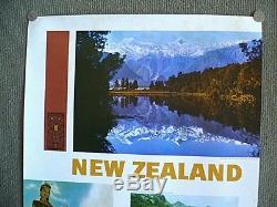 FLY QANTAS TO NEW ZEALAND VINTAGE c1970's TRAVEL POSTER LAKE MATHESON, ROTORUA