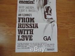 FROM RUSSIA WITH LOVE ORIGINAL 1960's NEW ZEALAND CINEMA DAYBILL FILM POSTER 007