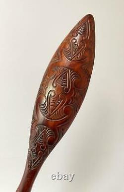 Fine Vintage Maori Dance Paddle Hand Carved In Rotorua New Zealand Tribal