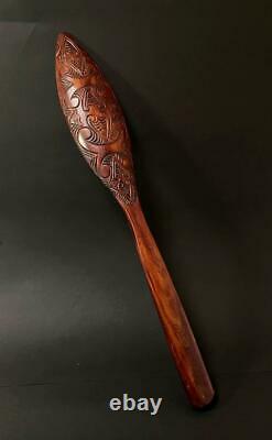 Fine Vintage Maori Dance Paddle Hand Carved In Rotorua New Zealand Tribal