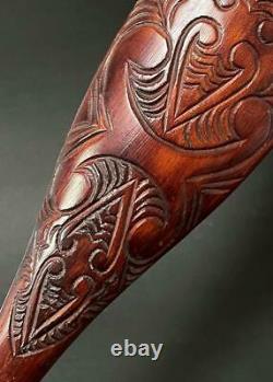 Fine Vintage Maori Dance Paddle Hand Carved In Rotorua New Zealand Tribal