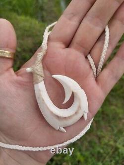 Fish Hook Manta Ray Hei Matau Maori Pendant Hand Carved Deer Horn New Zealand