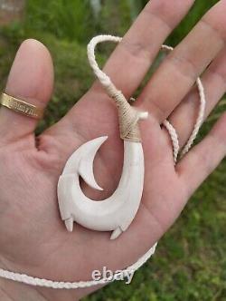 Fish Hook Manta Ray Hei Matau Maori Pendant Hand Carved Deer Horn New Zealand