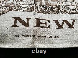 Flax Linen Hand Print Wall Tapestry New Zealand Rare, Carved Maori Whare TIKI