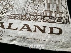 Flax Linen Hand Print Wall Tapestry New Zealand Rare, Carved Maori Whare TIKI