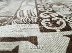 Flax Linen Hand Print Wall Tapestry New Zealand Rare, Carved Maori Whare TIKI