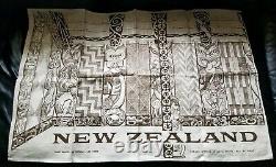 Flax Linen Hand Print Wall Tapestry New Zealand Rare, Carved Maori Whare TIKI