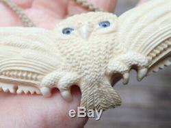 Gareth Mcghie Art Large Hand Carved Deer Bone Nz Maori Ruru Flying Owl Necklace
