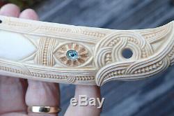 Gareth Mcghie Art Work Nz Deer Bone Engraved Paua Maori Large Bird Rei Puta