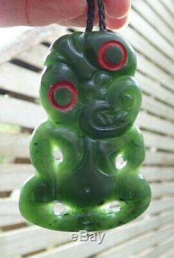 Gem Nz Arahura Greenstone Pounamu Nephrite Flower Jade Maori Red Eyed Hei Tiki