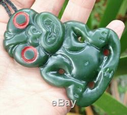 Gem Nz Arahura Greenstone Pounamu Nephrite Flower Jade Maori Red Eyed Hei Tiki