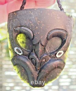 Hand Carved Arapo Whata Nz Greenstone Pounamu Serpentine Maori Wheku Mask