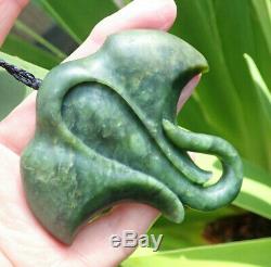 Hand Carved Charlie Marsh Nz Greenstone Maori Pounamu Nephrite Jade Stingray