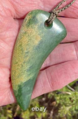 Hand Carved J Kerwin Maori Raukaraka Greenstone Nephrite Jade Niho Shark Tooth