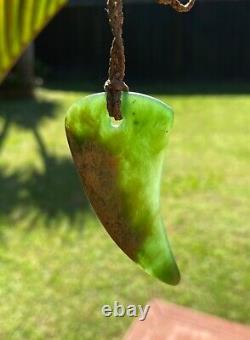 Hand Carved J Kerwin Maori Raukaraka Greenstone Nephrite Jade Niho Shark Tooth