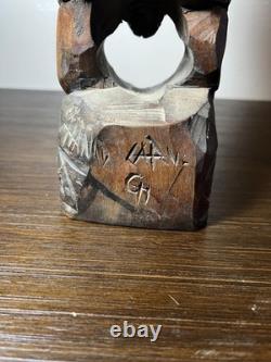 Hand-Carved Maori Ancestor Figure Paua Shell Inlay, New Zealand 22 Signed