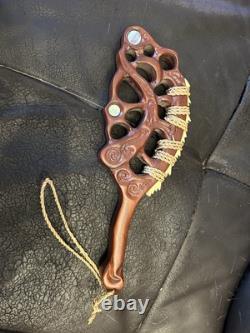 Hand Carved Maori New Zealand 12 Ceremonial Patu Paua Inlay Wood Club