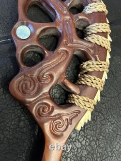 Hand Carved Maori New Zealand 12 Ceremonial Patu Paua Inlay Wood Club