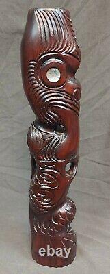 Hand Carved Native New Zealand Maori People Tribal Figure Statue Wood Carving