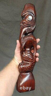 Hand Carved Native New Zealand Maori People Tribal Figure Statue Wood Carving