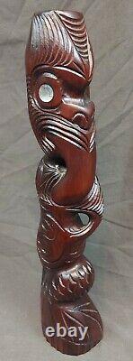 Hand Carved Native New Zealand Maori People Tribal Figure Statue Wood Carving