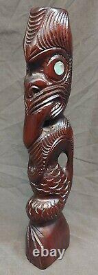 Hand Carved Native New Zealand Maori People Tribal Figure Statue Wood Carving