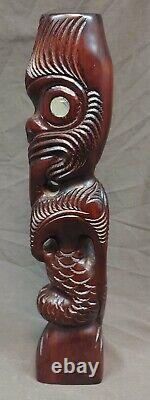 Hand Carved Native New Zealand Maori People Tribal Figure Statue Wood Carving