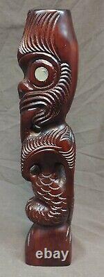 Hand Carved New Zealand Maori Native People Tribal Figure Statue Wood Carving