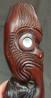 Hand Carved New Zealand Maori Native People Tribal Figure Statue Wood Carving