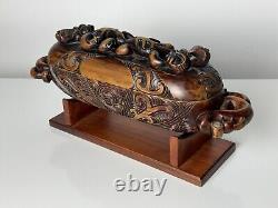 Hand Carved New Zealand Maori Waka Huia Totara Wood Treasure Box