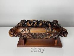 Hand Carved New Zealand Maori Waka Huia Totara Wood Treasure Box