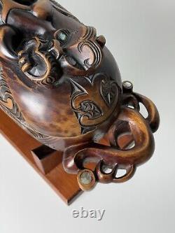 Hand Carved New Zealand Maori Waka Huia Totara Wood Treasure Box