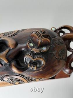 Hand Carved New Zealand Maori Waka Huia Totara Wood Treasure Box