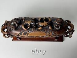 Hand Carved New Zealand Maori Waka Huia Totara Wood Treasure Box