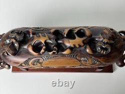 Hand Carved New Zealand Maori Waka Huia Totara Wood Treasure Box