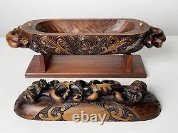 Hand Carved New Zealand Maori Waka Huia Totara Wood Treasure Box