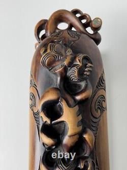 Hand Carved New Zealand Maori Waka Huia Totara Wood Treasure Box