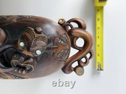Hand Carved New Zealand Maori Waka Huia Totara Wood Treasure Box