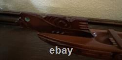 Hand Carved New Zealand Wood Waka Maori Warrior Canoe 2 Oars Inlay Signed NZ