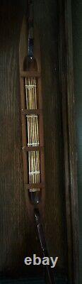 Hand Carved New Zealand Wood Waka Maori Warrior Canoe 2 Oars Inlay Signed NZ