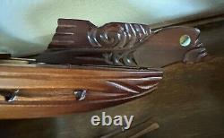 Hand Carved New Zealand Wood Waka Maori Warrior Canoe 2 Oars Inlay Signed NZ