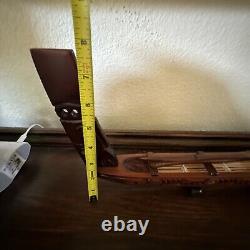 Hand Carved New Zealand Wood Waka Maori Warrior Canoe 2 Oars Inlay Signed NZ
