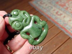 Hand Carved Nz Greenstone Raukaraka Pounamu Nephrite Jade Maori Hei Tiki