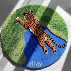 Hand-Tufted Round Tiger Design Rug Jungle Collection 100% New Zealand Wool