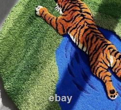 Hand-Tufted Round Tiger Design Rug Jungle Collection 100% New Zealand Wool