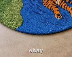 Hand-Tufted Round Tiger Design Rug Jungle Collection 100% New Zealand Wool